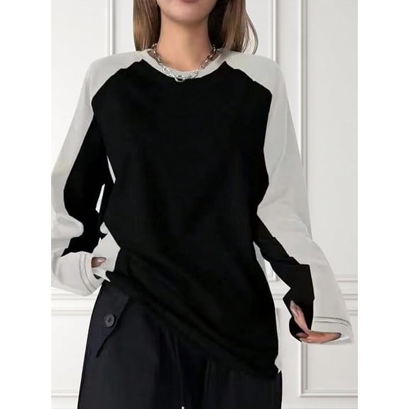 Color Block Long Sleeve T-Shirt, Stylish Crew Neck Long Sleeve Top