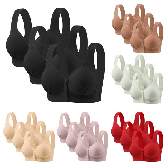 Mature Women Plus Size Nursing Bra Front Closure Mesh Soft Breathable Underwear 3 Pack Daily Wear Comfortable Wirefree Bras for Women Everyday Lounge | CSEONE,Beige L