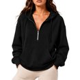 thumbnail image 2 of Women's Half Zip Oversized Drawstring Hoodie Casual Sweatshirt with Kangaroo Pocket 2XL, 2 of 5