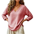 thumbnail image 3 of LEKWK Gingham Tops for Women Long Sleeve V Neck Plaid Tunic Top Casual Loose Fit Lightweight Shirt Fall Fashion Boho Dressy Vacation Outfits, 3 of 3