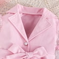 thumbnail image 4 of CUZIBR Fall Outfits For Girls Two Piece Stylish Clothing Sets Short Mesh Puff Sleeve Notched Collar Cute Bow Belt Button Jacket Tops And Wide Leg Trousers Fashionable Cozy Suits,Pink,7-8 Years, 4 of 5