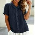 thumbnail image 5 of Yutgune Women's Trendy Cotton Linen Top Casual Solid Color Short-Sleeved Button-Down Blouse Collar Shirt, 5 of 9