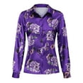 thumbnail image 6 of MORTTIC Women's Satin Finish Lapel Long Sleeve Shirt, Elegant Tucked Design Blouse for Office Wear Purple，M, 6 of 10