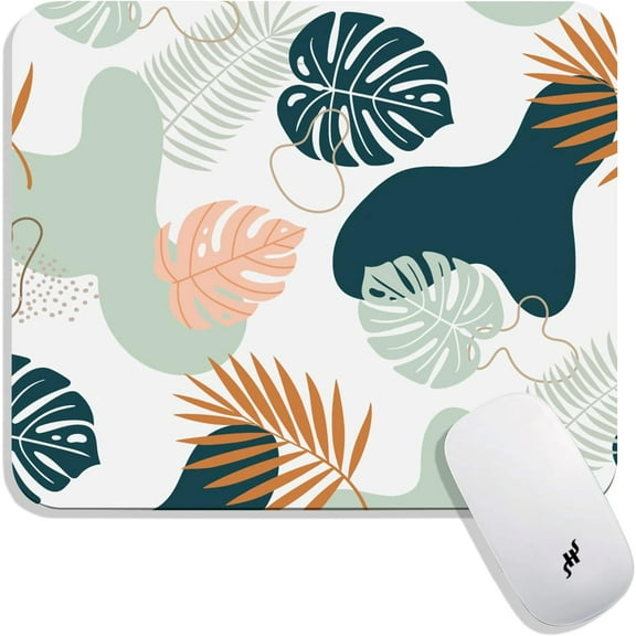 Square Mouse Pad, Smooth Premium-Textured Mouse Mat Thick, Computer Mousepad for Wireless Mouse, Non-Slip Base(9.5 x 7.9 Inch, Tropical Leaves)
