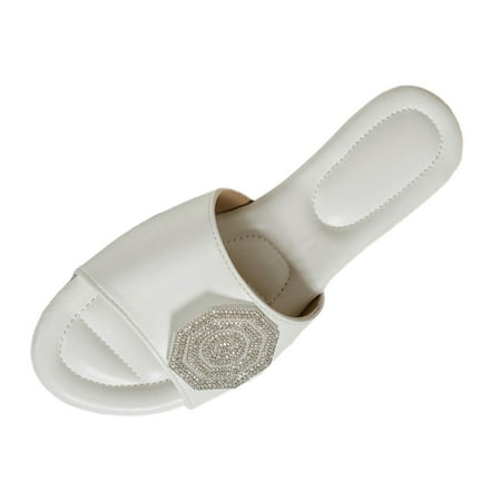 

Quealent Adult Women Sandal Womens Colorful Sandals Ladies Summer Simple Rhinestone Outer Wear Flat Bottom Open Toe Womens Bling Sandals Size 12 White 9