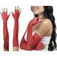 thumbnail image 2 of ToBeInStyle Women's Fishnet 100% Nylon Arm Length Glove Warmers - Red, 2 of 5