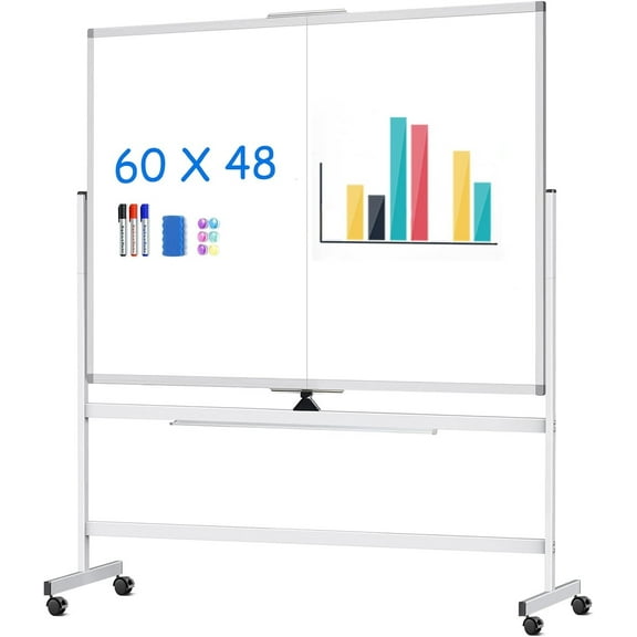 SHZOND 60 x 48 Double Sided Rolling Whiteboard, Rolling White Board,Magnetic Rolling Dry Erase Board Easel Standing Board on Wheels with Aluminium Frame for Office, Home ,Classroom