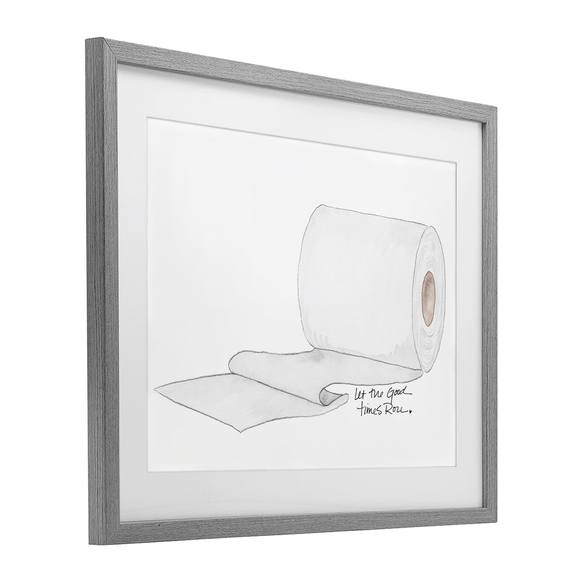 Stupell Industries Good Times Roll Toilet Paper Gray Framed Print Under Glass, design by Nola James