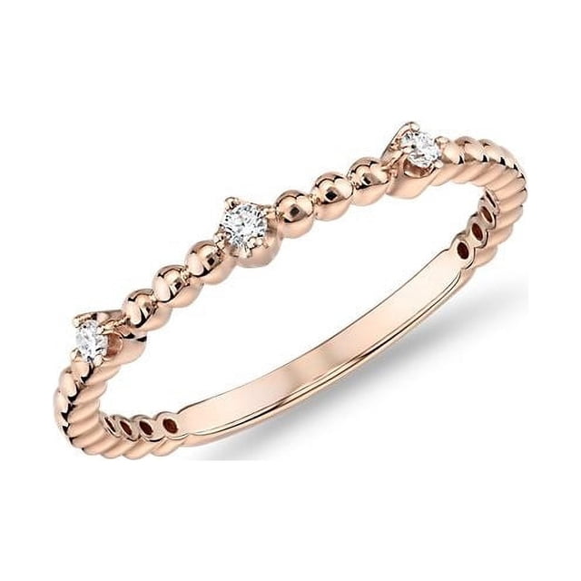 Bague Éternité Unique pour Femmes en Or Rose Massif 18K avec Diamant Naturel Taille Ronde Excellente de 0,10 Carat Taille 8.5