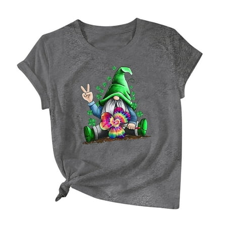 

QJYINGYI Short Sleeve Round-Neck Blouses & Shirts Maternity Tank Top WOMA2649 Women Casual St. Patrick s Day Printed Cotton Short Sleeve T-Shirt Tops Tees Grey XXL