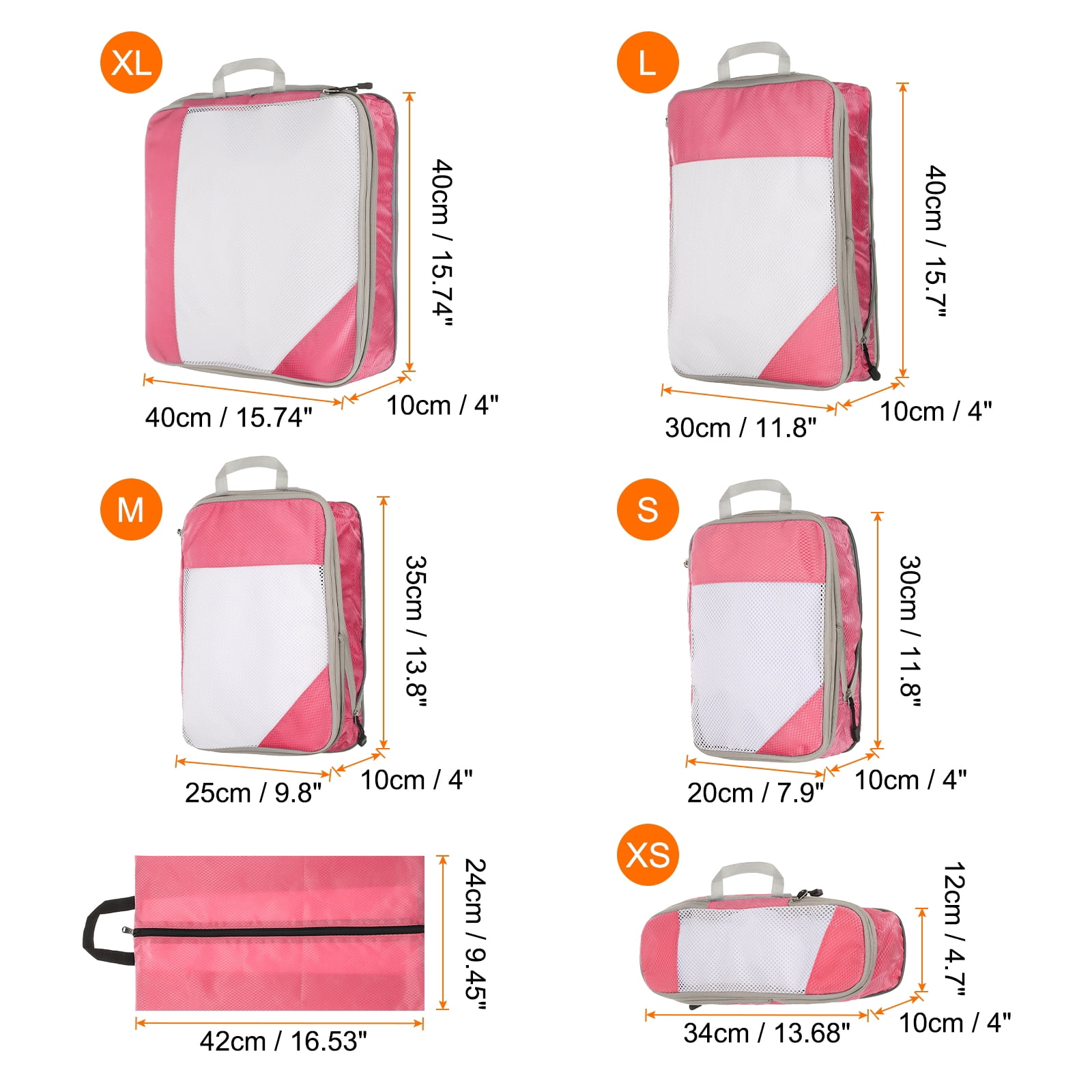 Uxcell 6pcs Compression Packing Cube for Suitcases Lightweight Travel Essentials Luggage Organizers Bags, Pink