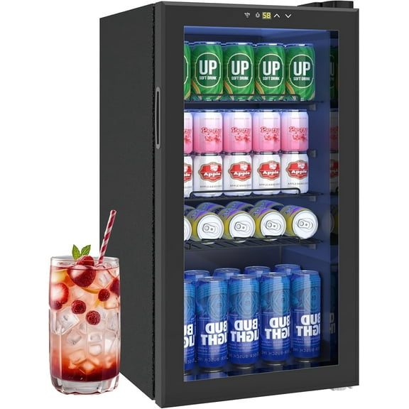 Beverage Refrigerator Cooler, 130 Can/3.2 Cu.Ft Mini Fridge with Glass Door and Electronic Temperature Control for Beer, Wine, Soda, Compact Drink Fridge for Home, Office, Bar