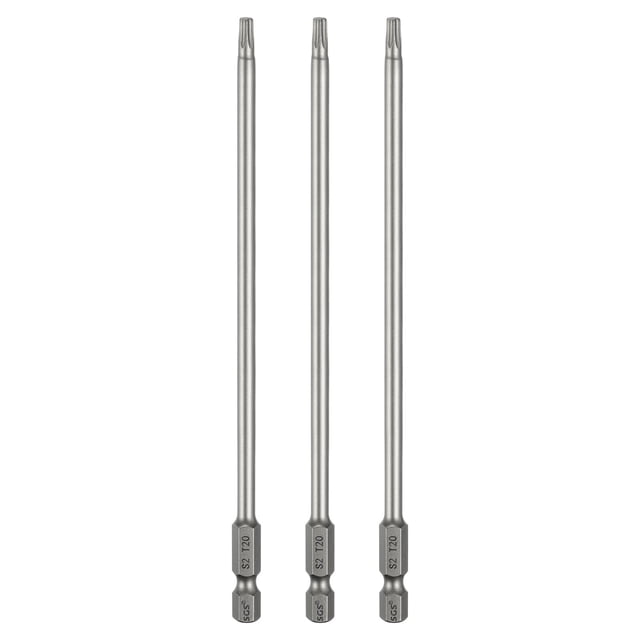 Uxcell 3pcs Punta de destornillador Torx T20 1/4" Vástago hexagonal 6" (150mm) Largo Magnético Sin Punta de Agujero 6 Puntos Estrella