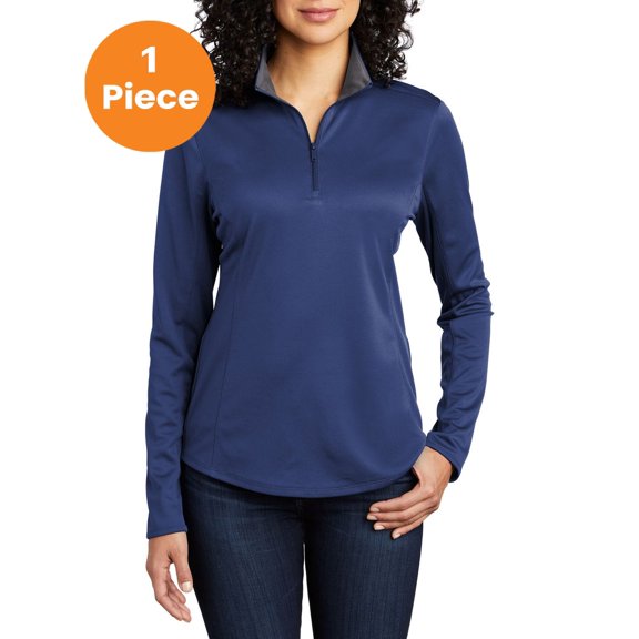 Port Authority LK584 Ladies Silk Touch Performance 1/4-Zip Pullover, Royal/ Steel Grey, 4XL, Womens Workout Tops