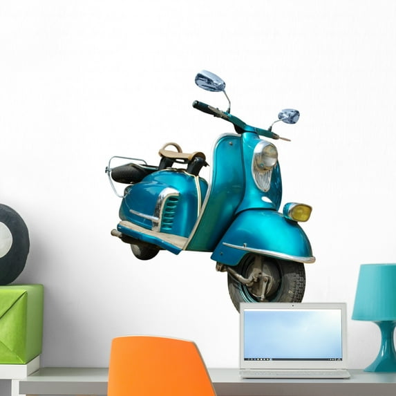 Vintage Blue Scooter Wall Decal Sticker, Wallmonkeys Peel & Stick Vinyl Graphic (24 in H x 20 in W)