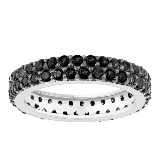 V3 Jewelry 925 Sterling Silver with Round Shape Natural Black Spinel Double Row Eternity Band Ring for Women