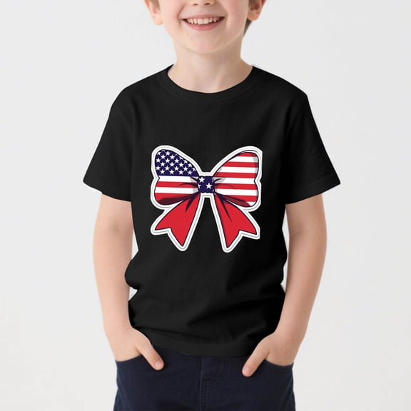 Amidoa Girls Short Sleeve 4th of July Cute Graphic T-Shirts Summer Tops Casual Kids Soft Crewneck Tees Coffee Size 4T