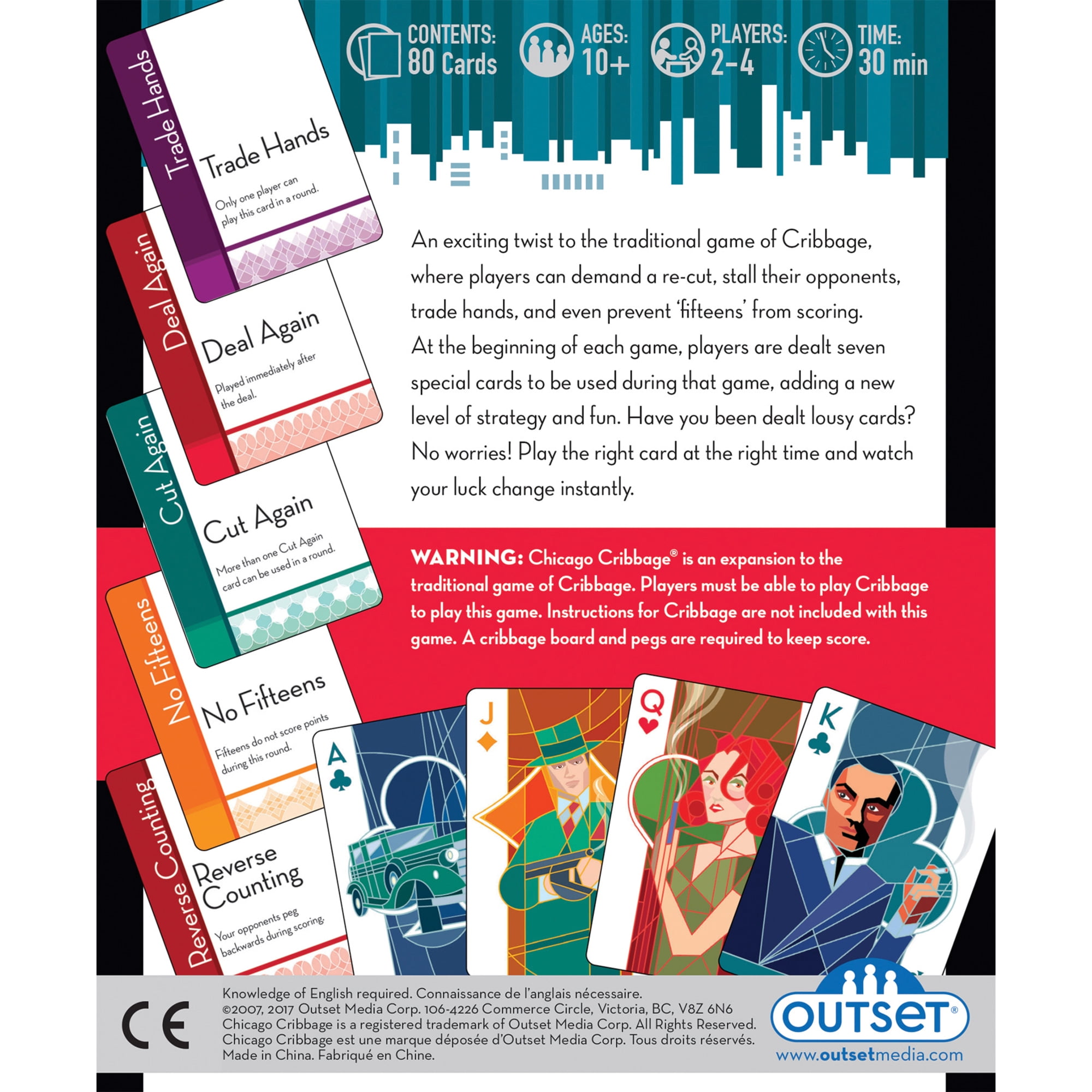 Chicago Cribbage - Expansion Card Set, Outset Media, Adds 7 Cards To Your Existing Cribbage Game Set, Ages 10+, 30 Min