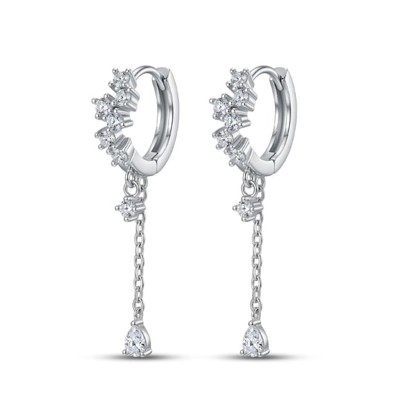 Charmsy Huggie Hoop Earrings for Women | Rhodium Plated Cubic Zirconia Tassel Chain Earrings