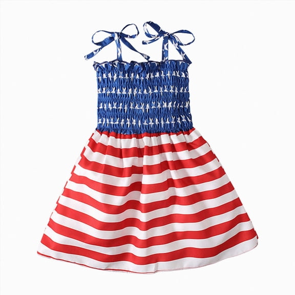 KPOPLK 4th of July Toddler Dress Outfit American Flag Dress Patriotic Independence Memorial Day Dress Summer Clothes(4-5 Years,Watermelon Red)