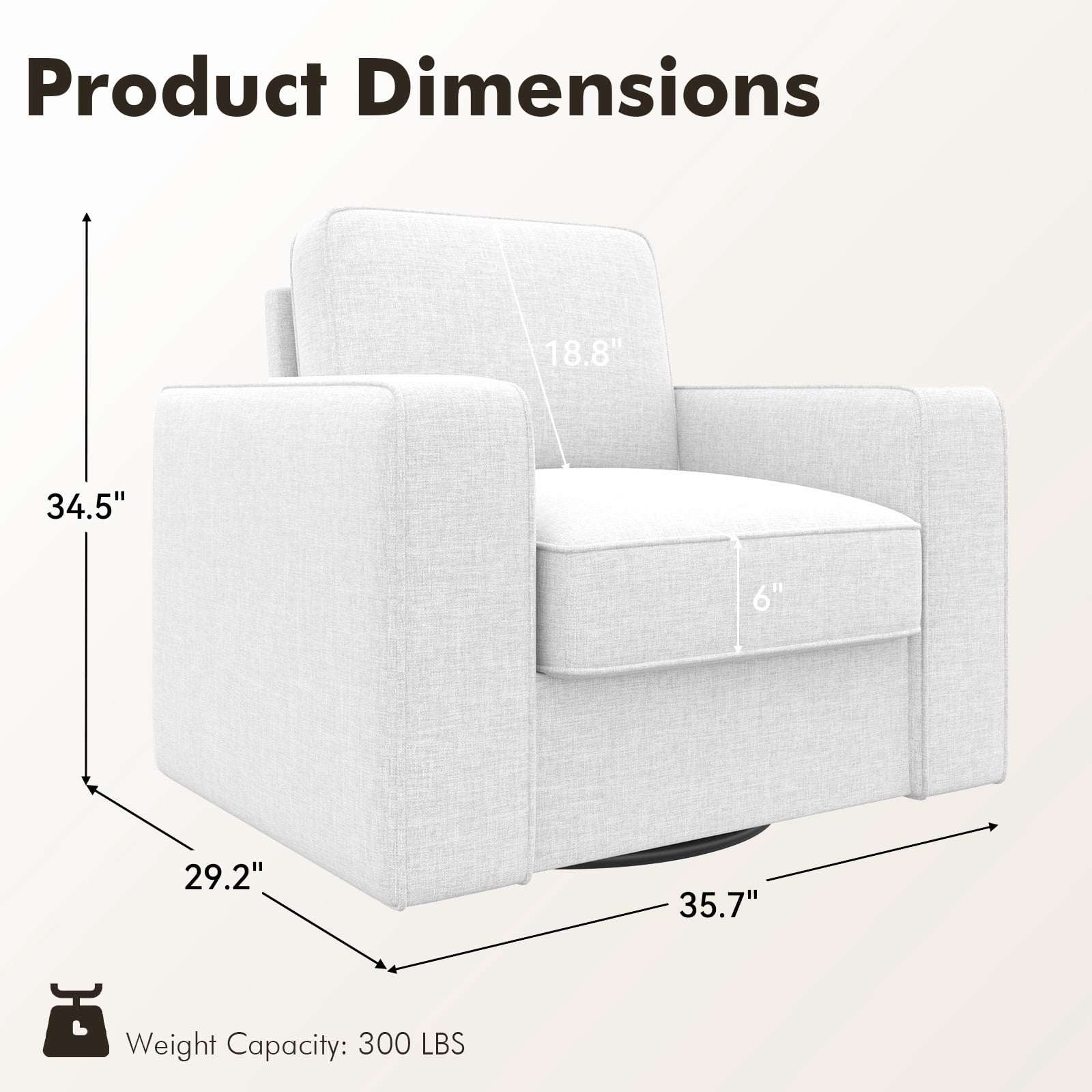 MOONMISS Swivel Accent Chair, 36'' Wide Mid-Century Modern Armchair for Living Room, Bedroom, Office, White