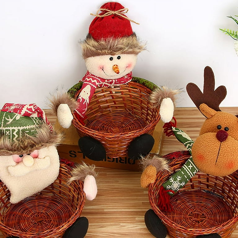 Christmas Hand-Woven Candy Wicker Basket Gift Packaging Box Cute Cartoon  Santa Claus Fruit Basket Storage Container Snowman Elk Doll Xmas Decor