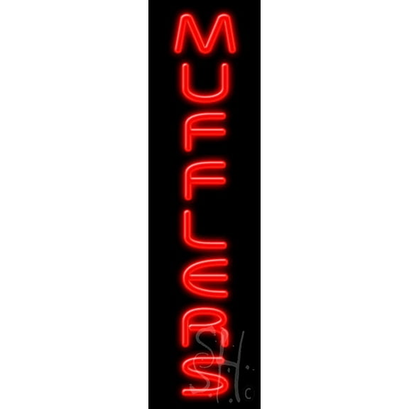 Mufflers LED Neon Sign 29" Tall x 8" Wide, Clear Edge Cut Acrylic Backing, with Dimmer - Bright and Premium built indoor LED Neon Sign for automotive store, and mall.