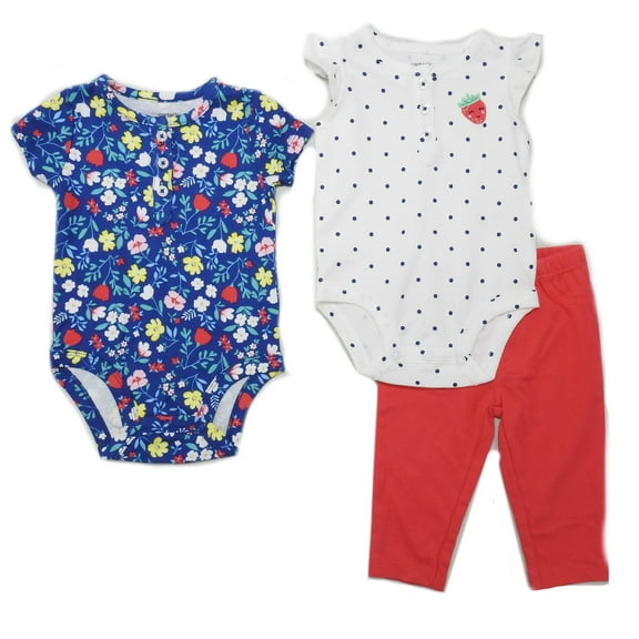 Carter's Baby Girls Size 3 Months Stawberry & Floral 3-Piece Set, Multi-Colors