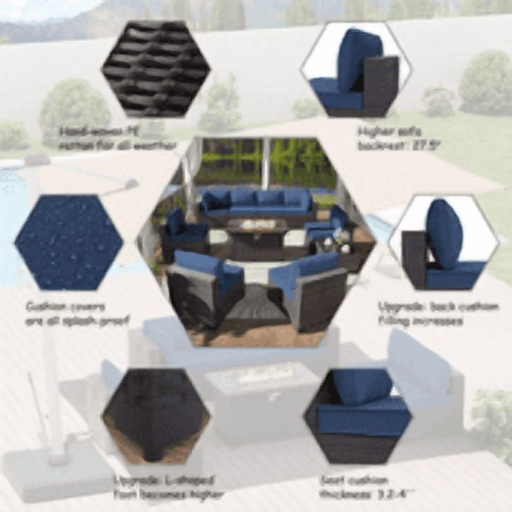 ALAULM 7 Piece Patio Furniture Sets, Outdoor Patio Sectional Outdoor Furniture Set, W/Coffee Table & Thick Cushions, Navy Blue