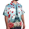 thumbnail image 2 of Eiffel Tower Valentine's Day Men's Hawaiian Shirt, Short Sleeve Printed Button Down Beach Casual Tops, Summer Spread Collar Men's Shirts, 2 of 6