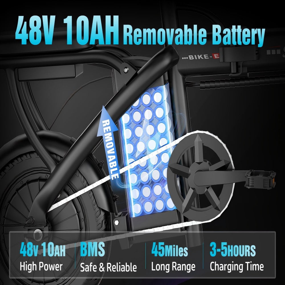AZHAR 750W Foldable Electric Bike for Adults, 48V 10Ah Removable Battery, 14" Ebike, Electric Mini Bike,The range is 30 miles UL 2849