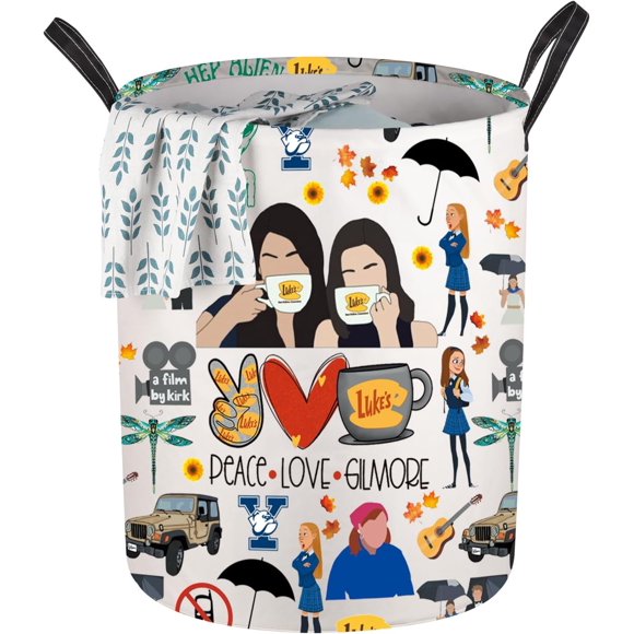 SDES-Luke's Diner Foldable Laundry Hampers Lorelai & Rory Fans Gift Peace Love Gil Storage Basket Bin With Handles (Peace Love Gil LB)
