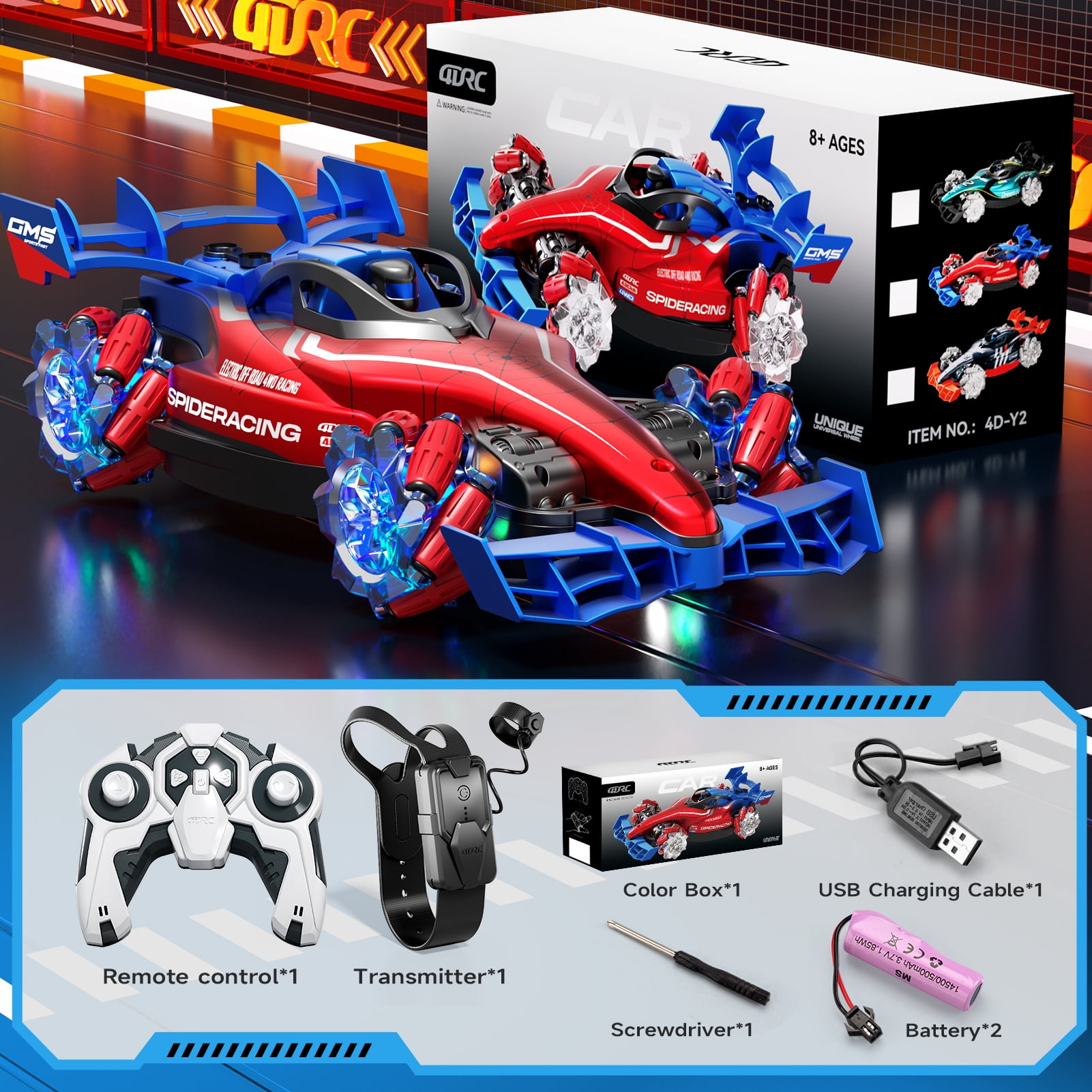 4DRC RC Racing Car, 1:12 4WD Toy Cars Buggy 2.4Ghz High Speed Remote Control Car Drift Car, Sideways Driving, with Watch Control.for Boys & Gift for Kids Red