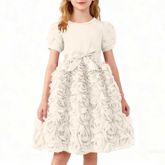 ZOYOEN Toddler Girls Birthday Dress- Flowly Short Sleeve Strap Sparkly Party Dresses Midi Dresses Beige Size 4 T