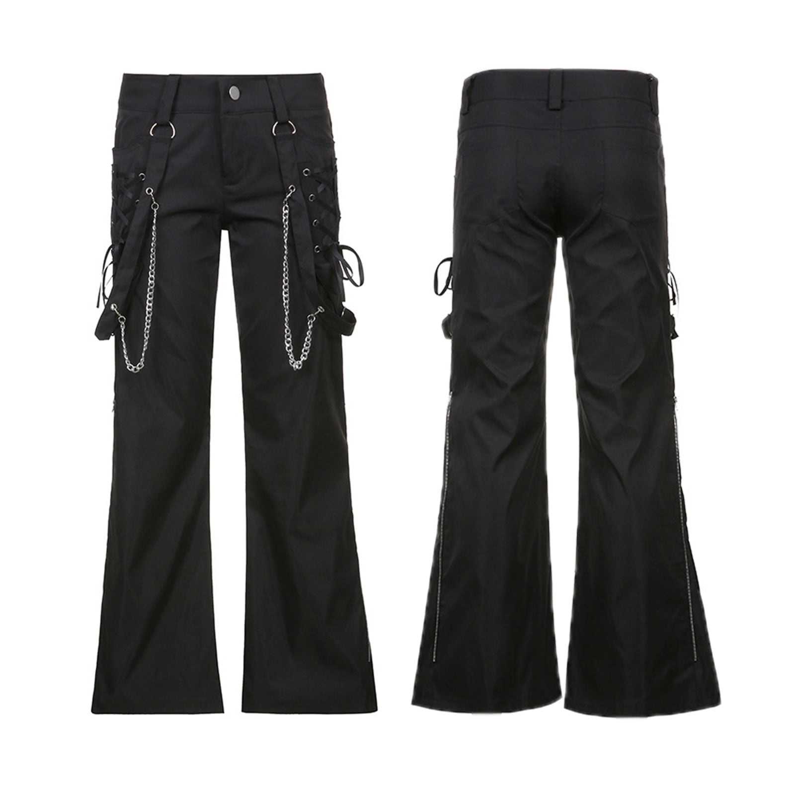 Zinny Black Oversized Cargo Split Leg Pants