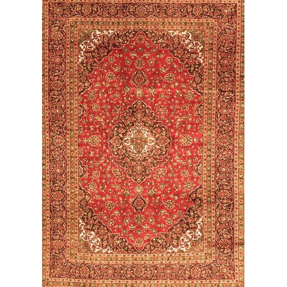 Ahgly Company Indoor Rectangle Medallion Orange Traditional Area Rugs, 8' x 12'