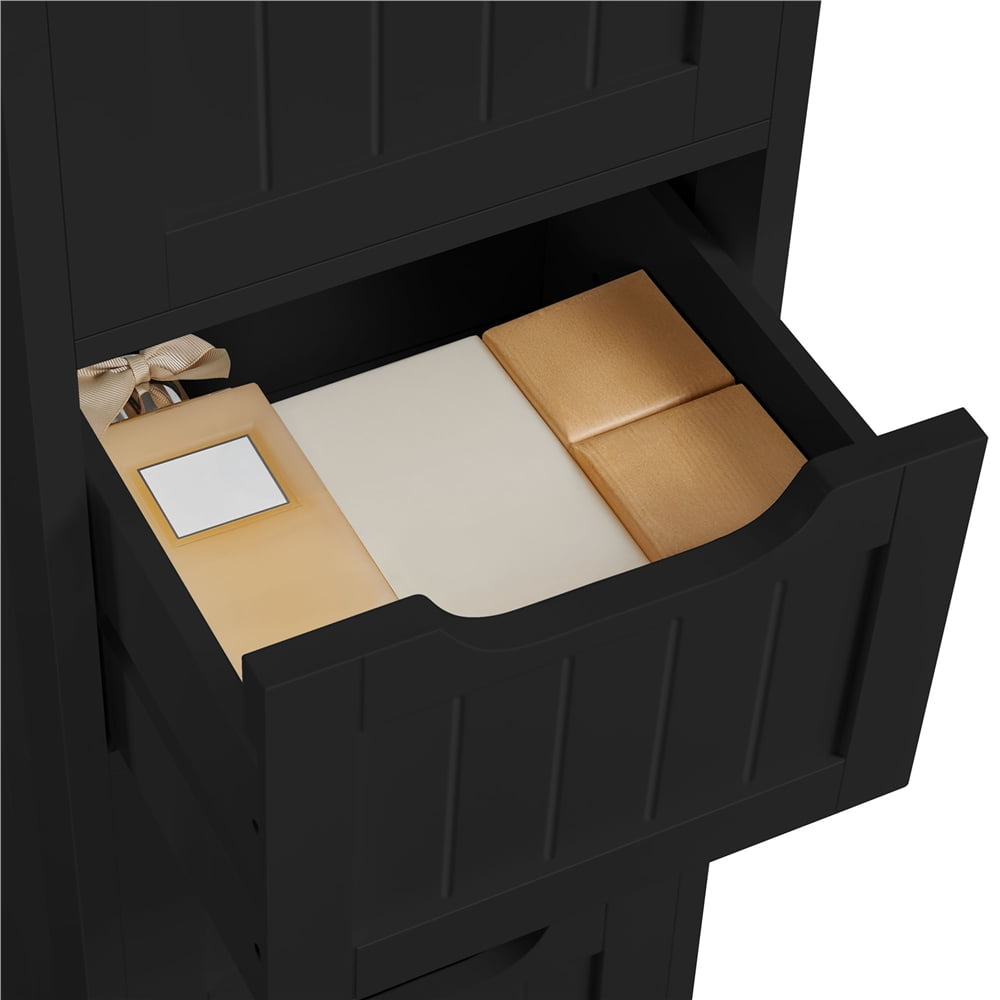 Yaheetech 4-Drawer Slim Floor Cabinet for Bathroom, Living Room, Black