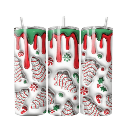 20oz 3D Christmas Tree Inflated Design Hot and Cold Tumbler Cup with Metal Straw and Cleaner