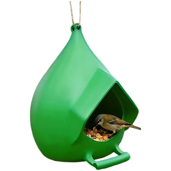 Hanging Bird Feeder, Unique Leaf-Shaped Outdoor Plastic Feeding Shelter, Weather Resistant Bird Feeder with Open Port and Top Hanging Hole for Wild Birds, Garden, Backyard, Green