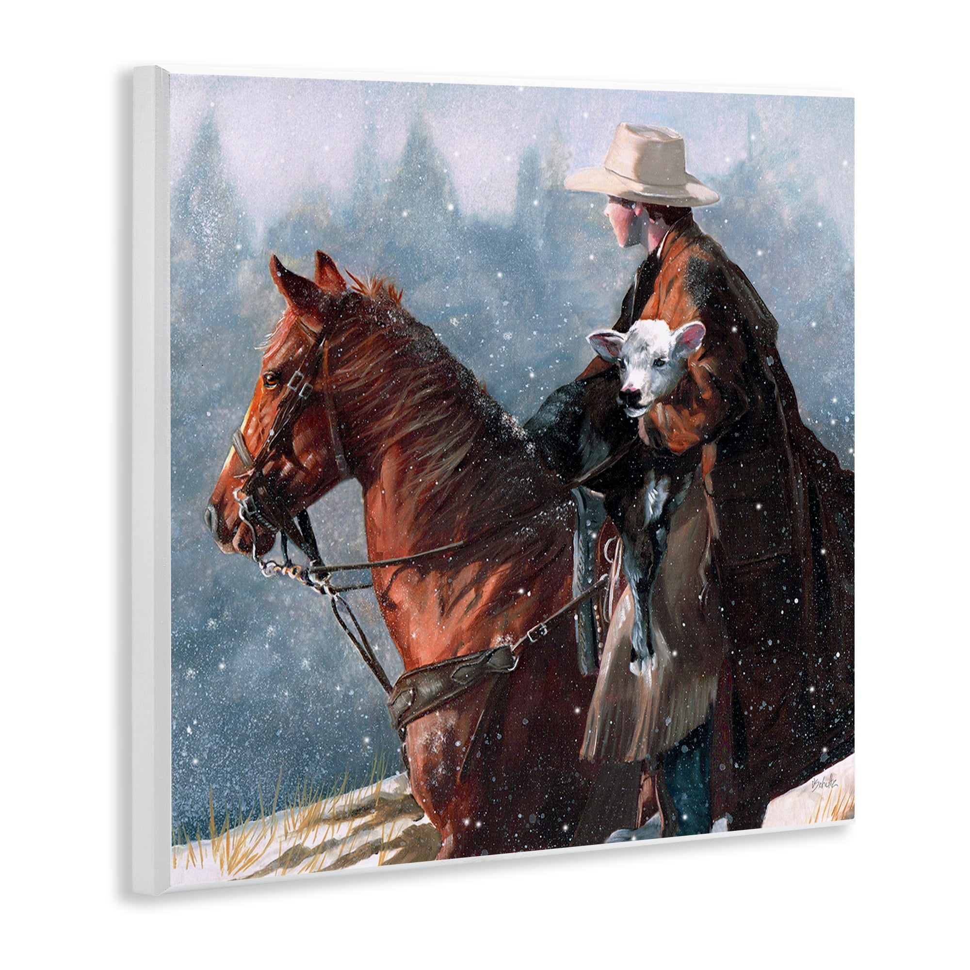 Stupell Industries Cowboy Snow Scene Animals & Insects Painting Unframed Art Print Wall Art, 12 x 12