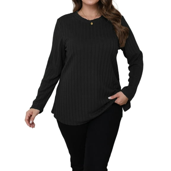 Cuteduck Women's Plus Size Fall Casual Knit Top Crew Neck Long Sleeve Lightweight Sweater 1X-4X