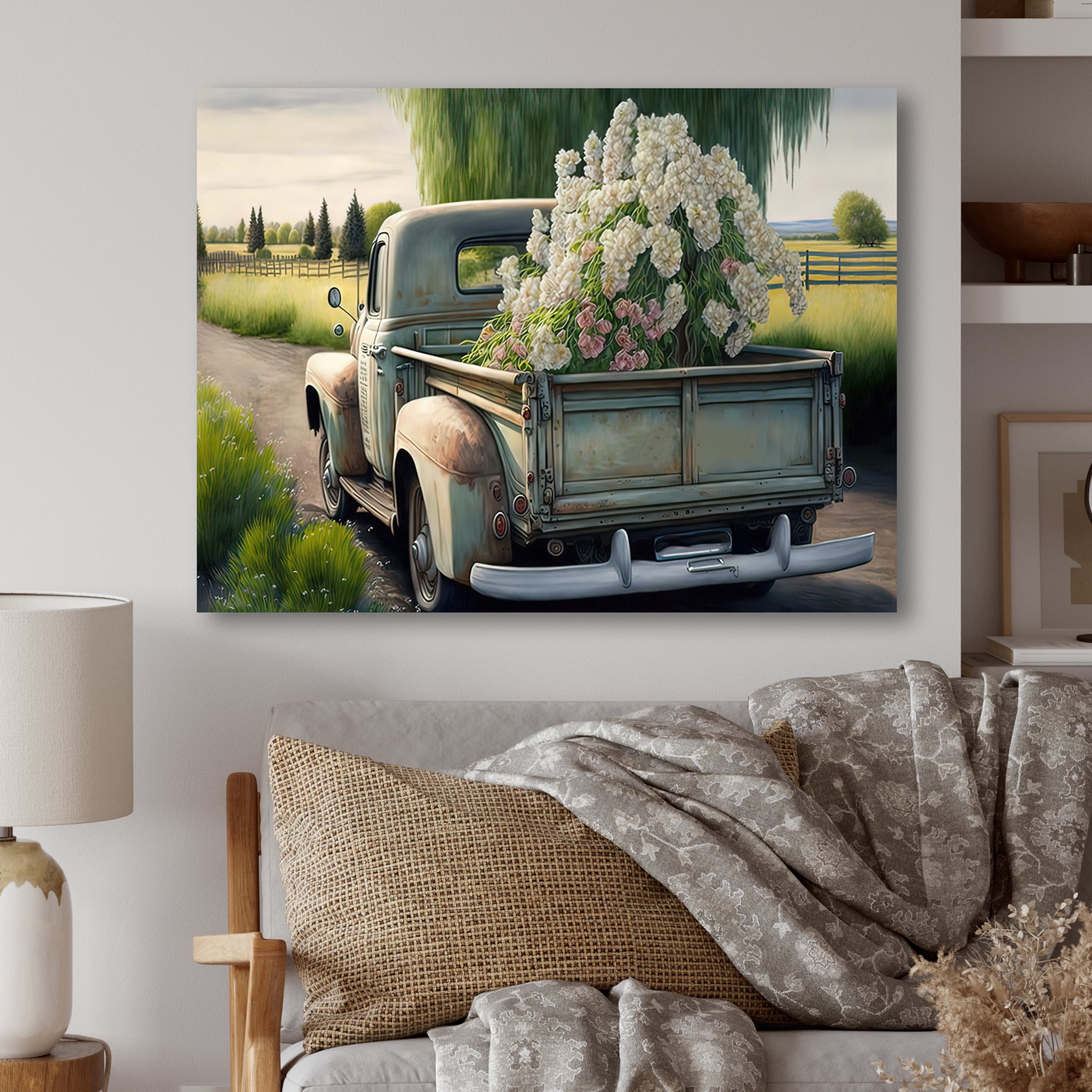 Designart Barn Flower Delivery Truck VI Canvas Wall Art