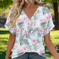 thumbnail image 2 of Fewfanhot Womens Fashion Soft Summer Hawaii Tshirts Beach Print V Neck Button up Tops Floral Short Sleeve Tops, 2 of 7