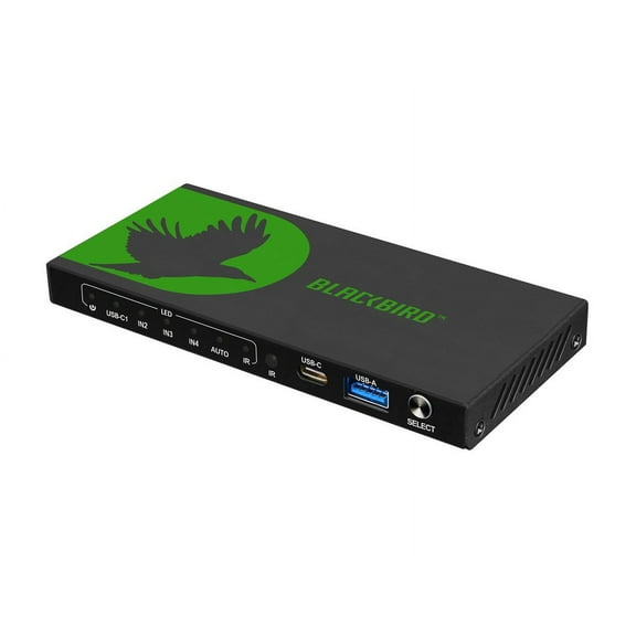Monoprice Blackbird Pro-Sumer Series 4K60 UHD Switch | 3xHDMI (in), 1xUSB-C (in), 1xHDMI (out), 18 Gbps All Channels, 4K @ 60 Hz YUV 4:4:4, HDR, Plug‑and Play