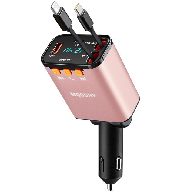 Cargador retráctil para coche MQOUNY 5 en 1, rápido, 60 W, Bluetooth 5.3