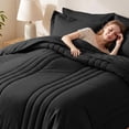 thumbnail image 3 of Dhole 7-Piece Bed in Bag - Queen Size Striped Comforter Sets, Pillowcases & Sheet Collection for Cozy Bedding Sets - Black, 3 of 10