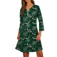 thumbnail image 4 of WTOBBY Women's Halloween Printed Fashionable V-Neck Button 3/4 Sleeve Pocket Dress - Spooky and Chic Dress with V-Neck Design, Ideal for Halloween Parties,Dark Green XL, 4 of 6