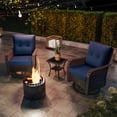 thumbnail image 6 of ALAULM 3PCS Outdoor Conversation Sets with 19" Smokeless Stove, Outdoor Swivel Glider Chair with Glass Top Side Table, Fire Pit Comes with Waterproof Cover and Fire Poker, for Porch Backyard, Navy, 6 of 7
