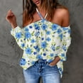thumbnail image 4 of Cute Party Summer Tops for Women Plus Size Off The Shoulder Womens Blouses Trendy Tunics Spaghetti Halter Daisy Print Sexy Shirts for Female Dressy Long Sleeve Casual Tshirt, 4 of 6