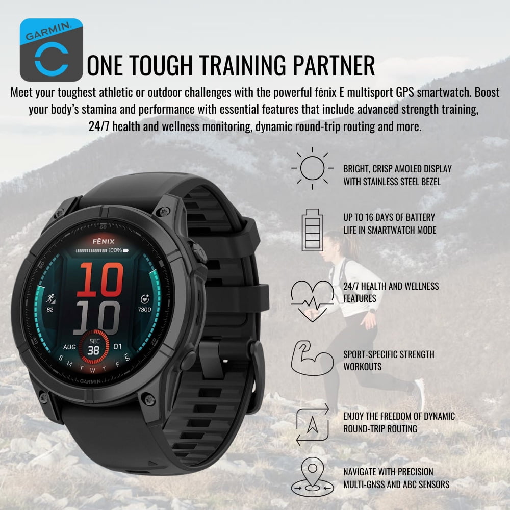 Garmin fenix 8 43mm GPS Smartwatch (Carbon Gray DLC Titanium and Black-Pebble Gray) Bundle with Waterproof Hard Case (Black) and Focus Camera Charger Stand for Garmin Smartwatches (3 Items)